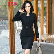 安依蓮小西裝外套女2026春秋款職業(yè)裝女裝套裝休閑時(shí)尚白領(lǐng)正裝工作服 黑色外套+背心裙 L 建議95-105斤左右