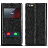 iCoverCase蘋果6s手機(jī)殼手機(jī)套 適用于iphone6s/plus 【6/6s視窗】荔枝紋黑+送膜+透明殼