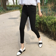 啟動引擎彈力牛仔褲女高腰春季新款女裝韓版百搭顯瘦學(xué)生緊身小腳鉛筆褲子 黑色（八分） 26