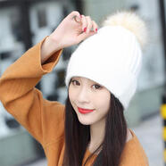 儂依拉毛線(xiàn)帽子女秋冬天韓版學(xué)生加絨加厚兔毛帽保暖防風(fēng)針織時(shí)尚套頭帽 白色
