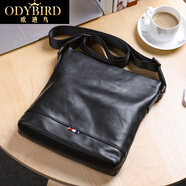 歐迪鳥(niǎo)（ODYBIRD）品牌單肩包男真皮斜挎包頭層牛皮時(shí)尚休閑戶(hù)外旅行豎款男士背包 黑色-25*5*27cm 尊享禮盒裝