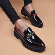 YDL 新款 春季加高底尖頭皮鞋男韓版耐磨 休閑男士皮鞋鞋子內增高加厚底潮男鞋 亮皮5151-1正常版 40