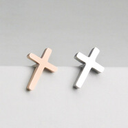 十尚美地尋求韓版時尚鈦鋼十字架耳釘男個性玫瑰金耳扣女生組合小款耳飾品 銀色+玫瑰金