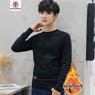 毛衣男加絨加厚秋季薄款針織衫男款潮流修身圓領(lǐng)套頭毛衫個(gè)性貼皮設計 黑色加絨1708 L