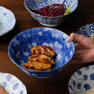 美濃燒（Mino Yaki）日本進(jìn)口拉面碗日式高腳湯碗青花瓷水果沙拉碗復古拌面碗家用大碗 竹錦長(cháng)安紋