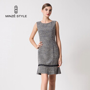 名師路連衣裙韓版打底裙春秋新款女裝時(shí)尚純色圓領(lǐng)荷葉擺BM風(fēng)無(wú)袖連衣裙 深灰86 M