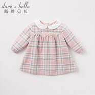 戴維貝拉（DAVE＆BELLA）秋冬裝女童娃娃領(lǐng)格子連衣裙 春秋寶寶長袖裙子 粉色格子-加厚款DBM7742-T 80cm(24M（建議身高73-80cm）)