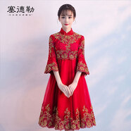 塞德勒孕婦敬酒服新娘秋2025結(jié)婚新款紅色回門連衣裙高腰遮肚短款禮服 大紅色  XXL