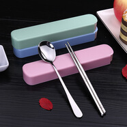 不銹鋼筷子勺子套裝 野營(yíng)旅行便攜餐具學(xué)生宿舍兩件套 勺子+筷子套裝 粉紅色