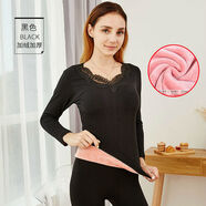 KJ保暖內衣女秋冬加絨加厚性感蕾絲塑身美體打底保暖套裝緊身本命年 黑色加絨8088 均碼 （體重80-140）