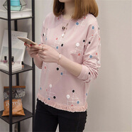 蘭威費(fèi)雷春秋季新款韓版流蘇甜美女上衣服秋衣長(zhǎng)袖TT恤女外穿內(nèi)搭小衫 粉色 XL