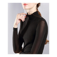 艾詩(shī)甜春秋穿的2018秋冬新款蕾絲雷絲打底衫女長(cháng)袖貼身荷葉領(lǐng)春秋小衫網(wǎng) 黑色 S