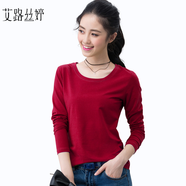 艾路絲婷長(cháng)袖T恤女新款春秋裝韓版休閑修身純色打底衫體恤TX3689 酒紅色 XXL