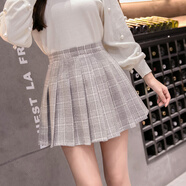 喬能半身裙女秋冬新款2023百褶裙毛呢短裙格子高腰a字裙西裝料裙子女 毛呢-淺灰格子-拉鏈款 XXL