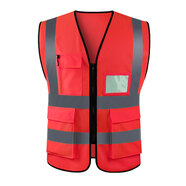 卓防反光背心反光衣建筑施工地警示交通馬甲工作服安全服定制logo印字 熒光紅（帶口袋）