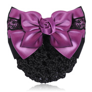 曌璇（zhaoxuan） 職業(yè)頭花蝴蝶結發(fā)網(wǎng)職員發(fā)夾 空姐護士發(fā)網(wǎng)網(wǎng)兜百搭風(fēng)格網(wǎng)花邊夾 D051紫色