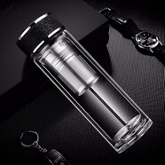 牧汀（MuTing）雙層玻璃杯防燙隔熱喝茶杯子男女商務(wù)辦公杯帶茶漏泡茶水杯保溫 黑色茶水分離款 350ml