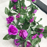 豫之韻仿真花藝假花藤條客廳仿真水果葡萄葉藤蔓花塑料擺件婚慶裝飾花壁 紫色開放玫瑰
