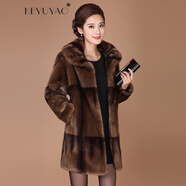 KEYUYAO品牌女裝秋冬款海寧氣質(zhì)貂皮大衣女中長(cháng)款整貂進(jìn)口仿皮草外套 咖啡色 5604 M