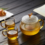 詩米樂 耐熱玻璃茶壺加厚錘紋壺花茶壺泡茶壺茶杯小品杯一壺二杯套裝 壺+2品杯(130ml)