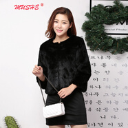 慕舍（mushe）輕奢品牌皮草大衣外套女短款長(zhǎng)袖秋冬新品皮毛一體開(kāi)衫瀨兔毛大衣 黑色 2XL