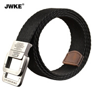 JWKE 男士雙環(huán)扣帆布腰帶運(yùn)動(dòng)休閑青年牛仔褲皮帶百搭褲腰帶學(xué)生褲帶 黑色 130cm