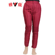 雅鹿中年老年羽絨褲女內膽冬季鴨絨彈力高腰褲內穿褲子 胭脂紅壓花（膝部有蓋） L (165)