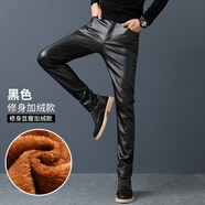 珊詩(shī)麗新款皮褲男修身摩托車(chē)緊身黑色機車(chē)小腳褲春秋加絨厚韓版 修身皮褲加絨加厚款 31（2尺4）