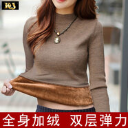 KJ法國(guó)KJ加絨加厚保暖打底衫女冬季修身半高領(lǐng)針織衫純色大碼內(nèi)衣 卡其色 L