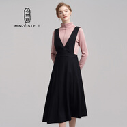 名師路秋冬新款女裝V領(lǐng)背心裙背帶長(cháng)款毛呢連衣裙無(wú)袖大擺裙 黑色 M