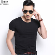 伽維德（JIAWEIDE）短袖t恤男純棉夏季男生純色韓版修身圓領(lǐng)半袖體恤緊身大碼打底衫 黑色 L(體重115-130斤)