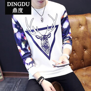 鼎度（DINGDU）秋季男裝男士?jì)纫马n版潮流學(xué)生春秋衣上衣長(cháng)袖青少年薄款夏季外穿 三角鹿白色 M