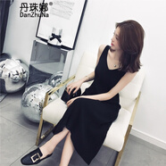 丹珠娜針織連衣裙女秋裝2024新款秋季針織吊帶背心打底內搭吊帶裙子女秋 黑色單裙 均碼