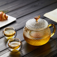 詩米樂 耐熱玻璃茶壺加厚錘紋壺花茶壺泡茶壺茶杯小品杯一壺二杯套裝 壺+2品杯(50ml)