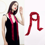 杭絲路真絲絲巾女純色長(cháng)條細窄領(lǐng)巾圍巾女飄帶裝飾領(lǐng)帶腰帶母親生日禮物 酒紅色（小蜜蜂別針）