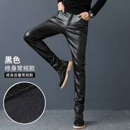 珊詩(shī)麗新款皮褲男修身摩托車(chē)緊身黑色機車(chē)小腳褲春秋加絨厚韓版 修身皮褲春秋常規款 36（2尺9）