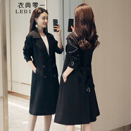 衣典零一 2021春裝新款春秋女裝春季時(shí)尚韓版休閑雙排扣薄款過膝風(fēng)衣女中長款女士薄外套大衣 黑色 L