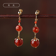 煙雨江南長(zhǎng)款紅瑪瑙墜子銀耳飾民族風(fēng)復(fù)古超仙耳環(huán)女氣質(zhì)夾新娘配飾 耳夾款 適合無耳洞佩戴