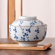 LICHEN 景德鎮(zhèn)陶瓷碗 日韓式大號方便面碗 帶蓋泡面碗 湯碗 藍(lán)梅口徑16.5厘米
