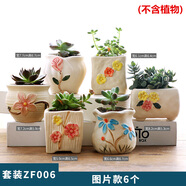 仟尚億多肉花盆陶瓷個(gè)性簡(jiǎn)約室內植物創(chuàng  )意粗陶花盆栽花盆透氣大口徑組合 傾城花朵組合6個(gè) 中等