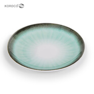 KORDCO酒店密胺盤子圓形骨碟韓式商用菜盤平盤飯店擺臺盤創(chuàng)意火鍋盤餐盤 碧綠色 10英寸直徑25高2.9CM