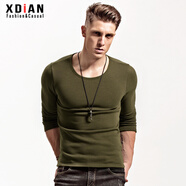 續點(diǎn) 保暖T恤男 冬季加絨加厚修身緊身純色圓領(lǐng)貼身打底衫棉長(cháng)袖保暖 圓領(lǐng)軍綠 L(65kg左右)