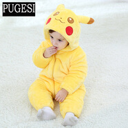 冬天嬰兒連體衣熊貓兒童卡通動物造型睡衣服寶寶外出0-1歲秋冬裝 加厚皮卡丘 (高90-98cm(24-30月))