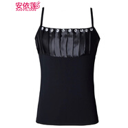 安依蓮韓版百搭蕾絲花邊吊帶打底小背心夏白色打底小衫潮防走光 黑色鑲鉆 S