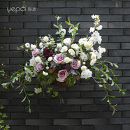 野派（yepai） 歐式田園美式家居仿真花掛壁花籃花藝套裝墻面裝飾墻上掛飾墻壁裝飾品假花插花墻壁掛籃 櫻花玫瑰掛壁花籃