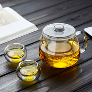 詩米樂  耐熱玻璃茶壺一壺二杯泡茶壺主人杯茶水分離辦公杯帶過濾泡茶器 共茗杯+2品杯