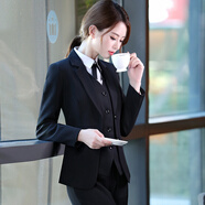 桑影（SANRDYON）職業(yè)裝女裝套裝長(cháng)袖工作服西服外套女士工裝面試正裝小西裝女 黑西裝+白襯衫+馬甲+褲+裙 L（建議101-110斤）