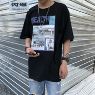 閃爆夏季加大碼加肥男士胖子短袖t恤特大寬松胖人肥佬男裝超大號半袖 18068黑色 3XL 建議200-220斤