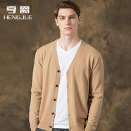 亨爵純羊毛衫男士開(kāi)衫2016秋季新款純色V領(lǐng)毛衣針織衫男中年加厚外套線(xiàn)衫秋冬大碼爸爸裝男裝 駱駝色 165/S