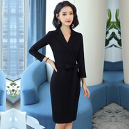 瓦塔諾裙子職業(yè)裝連衣裙女裝長(cháng)袖中長(cháng)款性感包臀春秋款新款時(shí)尚翻領(lǐng)韓版 1930黑色長(cháng) L(105-115斤)